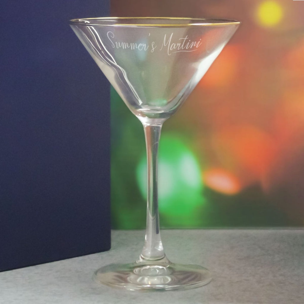 Engraved Gold Rim Martini Cocktail Glass with Name's Martini Design, Personalise with Any Name