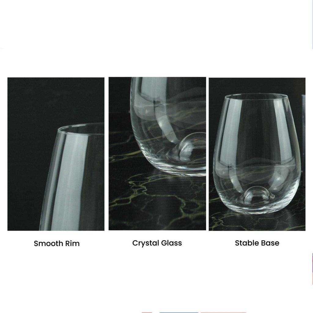 Engraved Happy Anniversary Stemless Wine Glass, Any Message, 15oz Bordeaux, Handwritten Design