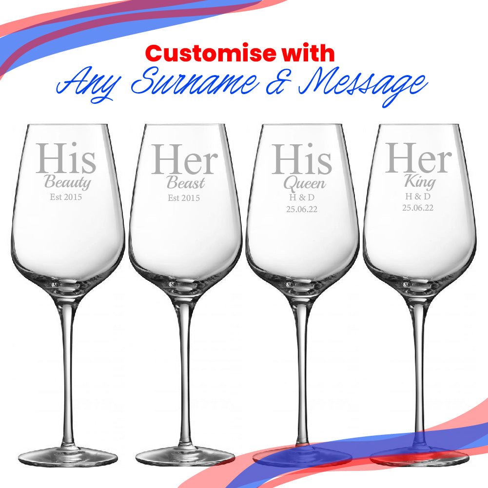Engraved His and Hers Sublym Wine Glasses, 15.8oz/450ml, Gift Boxed