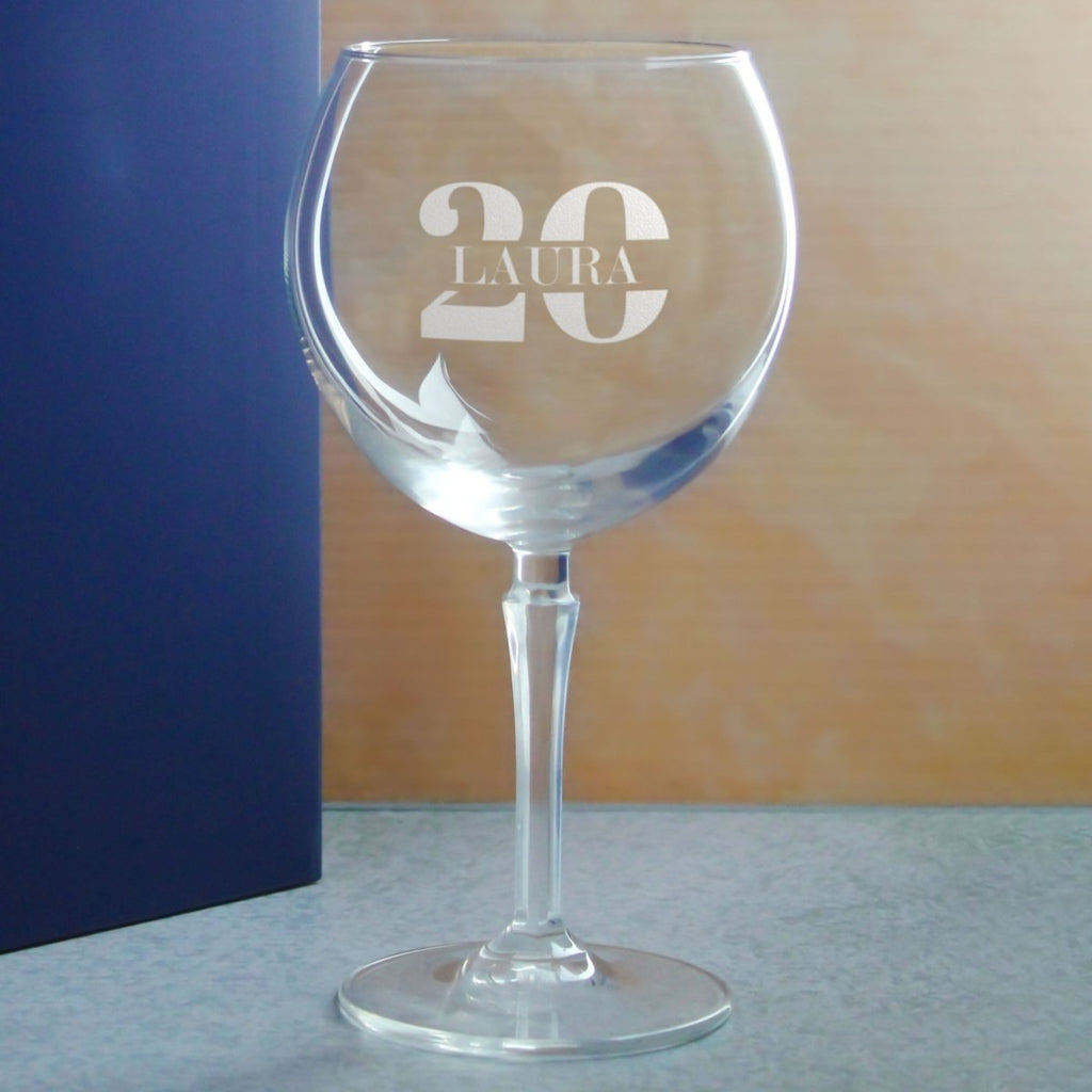 Engraved Hudson Gin Balloon Cocktail Glass with Name in 20 Design