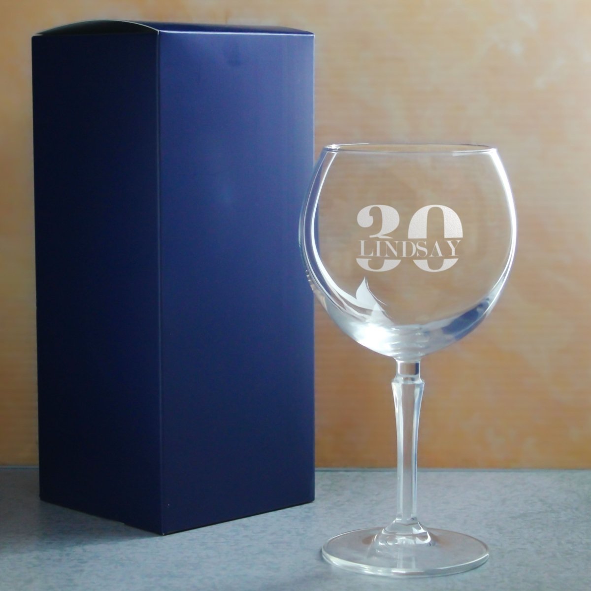 Engraved Hudson Gin Balloon Cocktail Glass with Name in 30 Design
