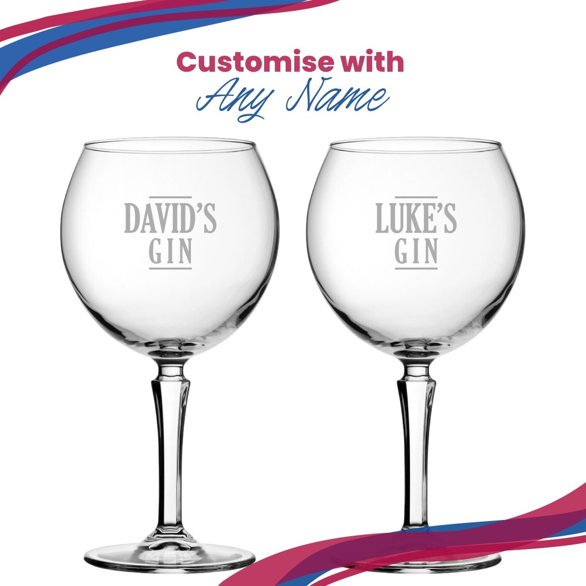Engraved Hudson Gin Balloon Cocktail Glass with Name's Gin Serif Design, Personalise with Any Name
