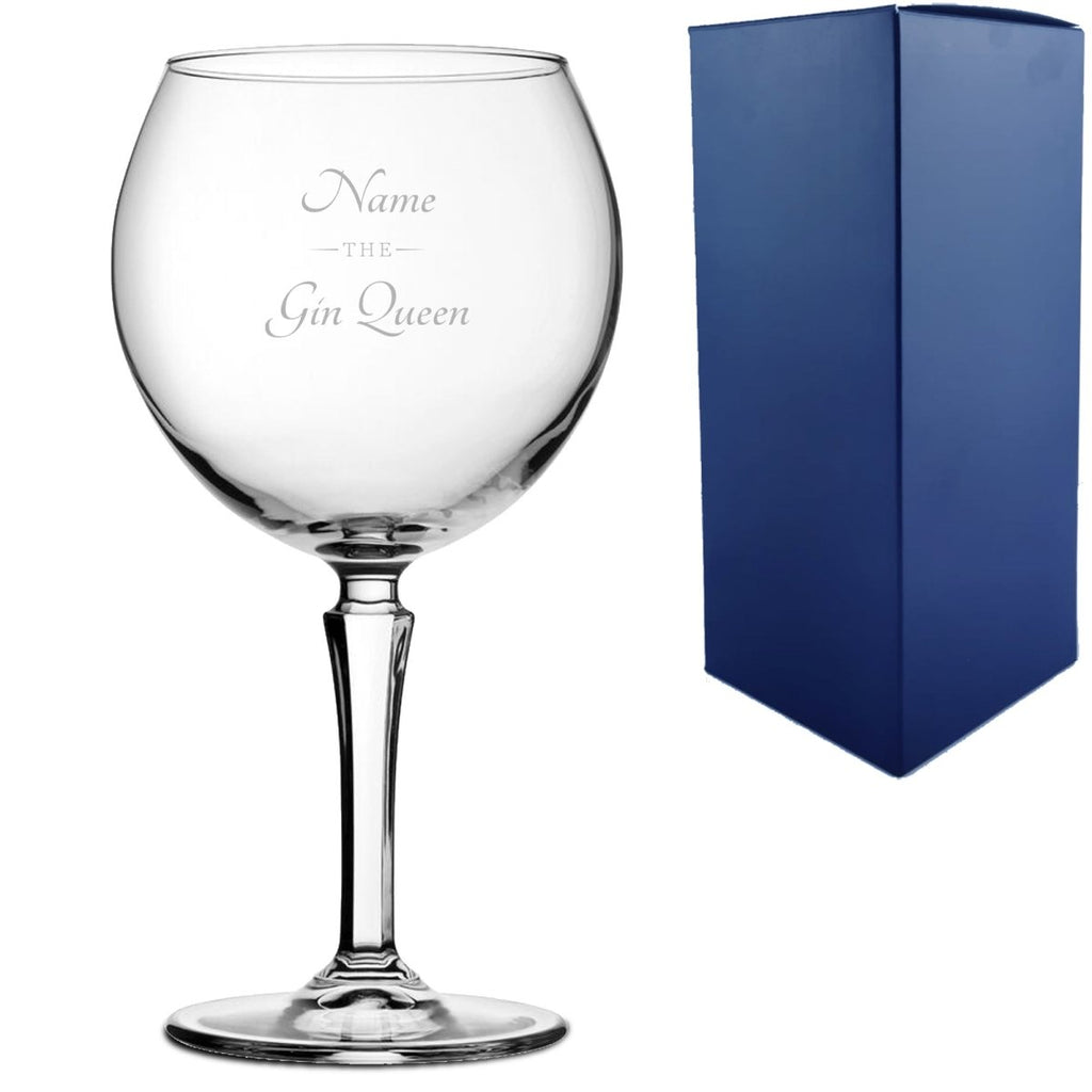 Engraved Hudson Gin Balloon Cocktail Glass with The Gin Queen Design, Personalise with Any Name