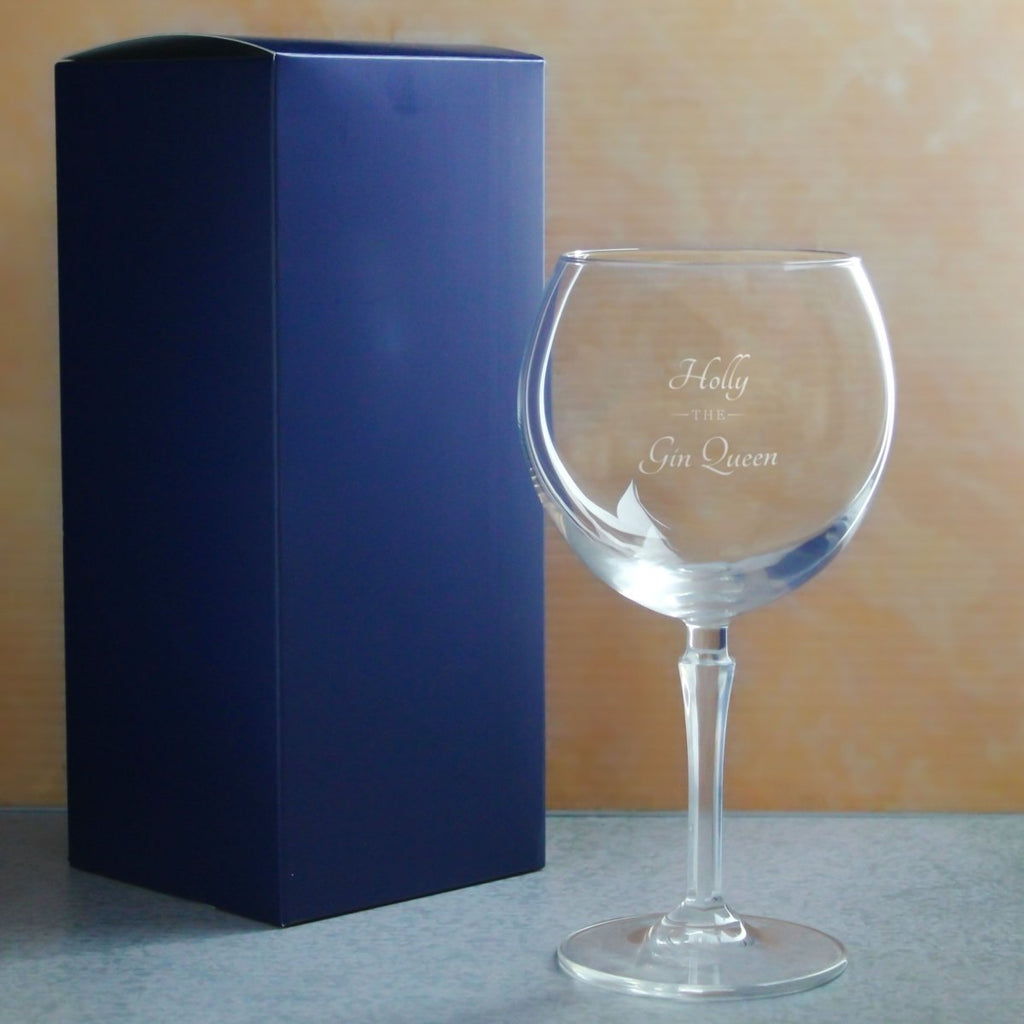 Engraved Hudson Gin Balloon Cocktail Glass with The Gin Queen Design, Personalise with Any Name