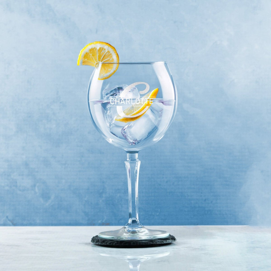 Engraved Hudson Gin Glass, Initial and Name, 650ml, Italic Font