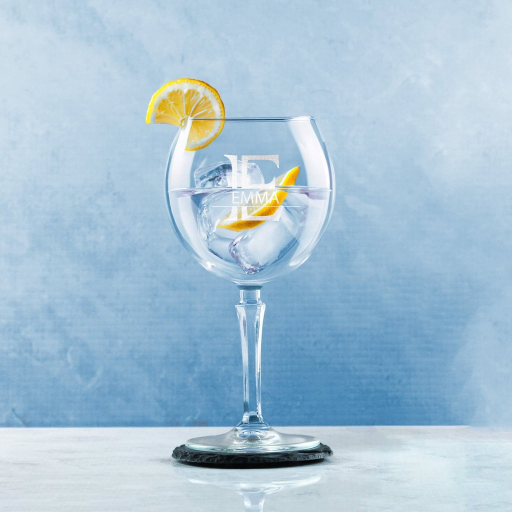 Engraved Hudson Gin Glass, Initial and Name, 650ml, Striped Font