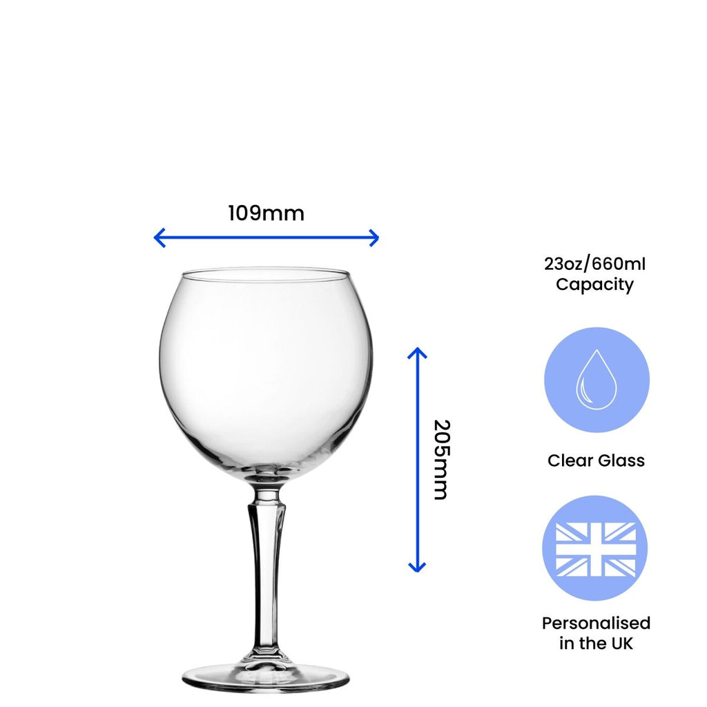 Engraved Hudson Gin Glass, Initial and Name, 650ml, Striped Font