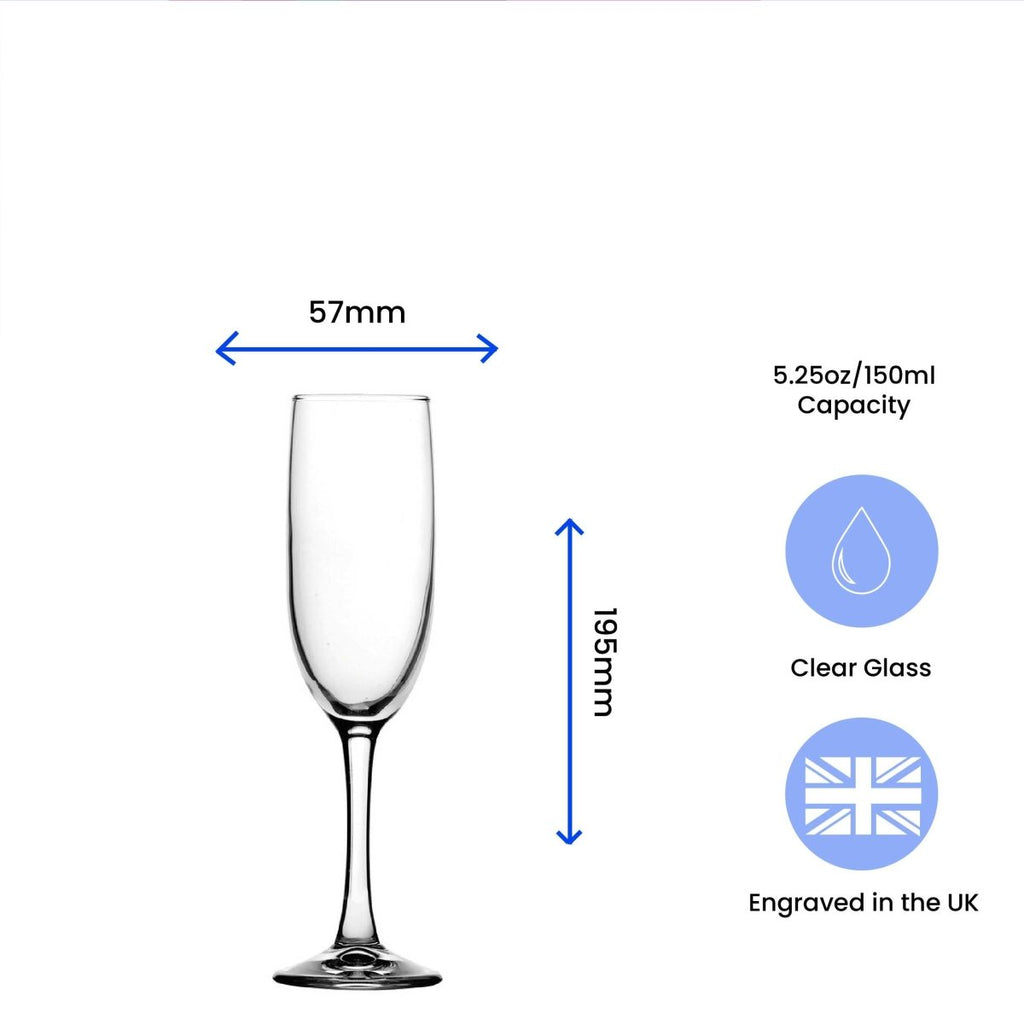 Engraved Imperial Plus Champagne Flute, 5.25oz/155ml Glass, Any Message