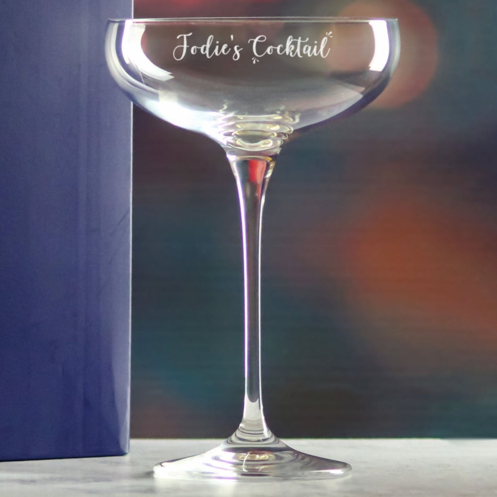 Engraved Infinity Cocktail Saucer with Name's Cocktail Design, Personalise with Any Name