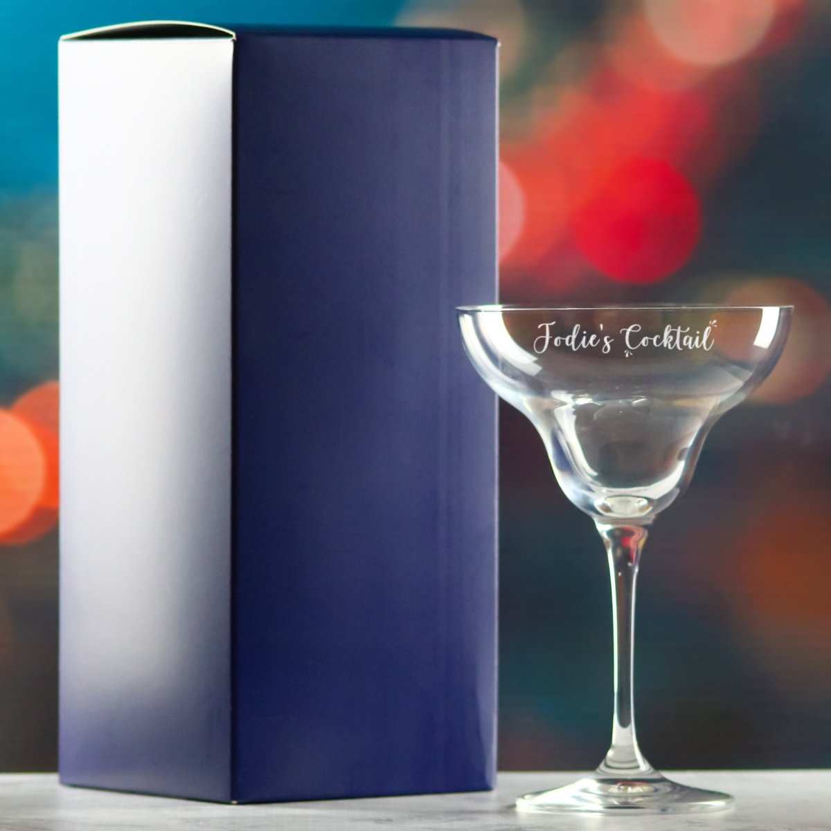 Engraved Infinity Margarita Cocktail Glass with Name's Cocktail Design, Personalise with Any Name