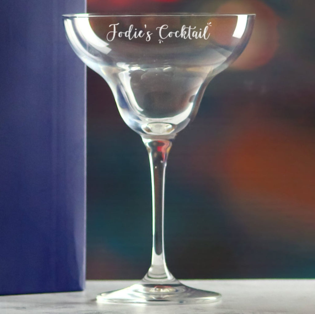Engraved Infinity Margarita Cocktail Glass with Name's Cocktail Design, Personalise with Any Name