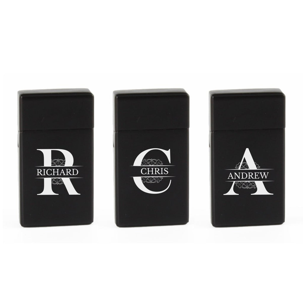 Engraved Jet Gas Lighter Black Any Letter Gift Boxed