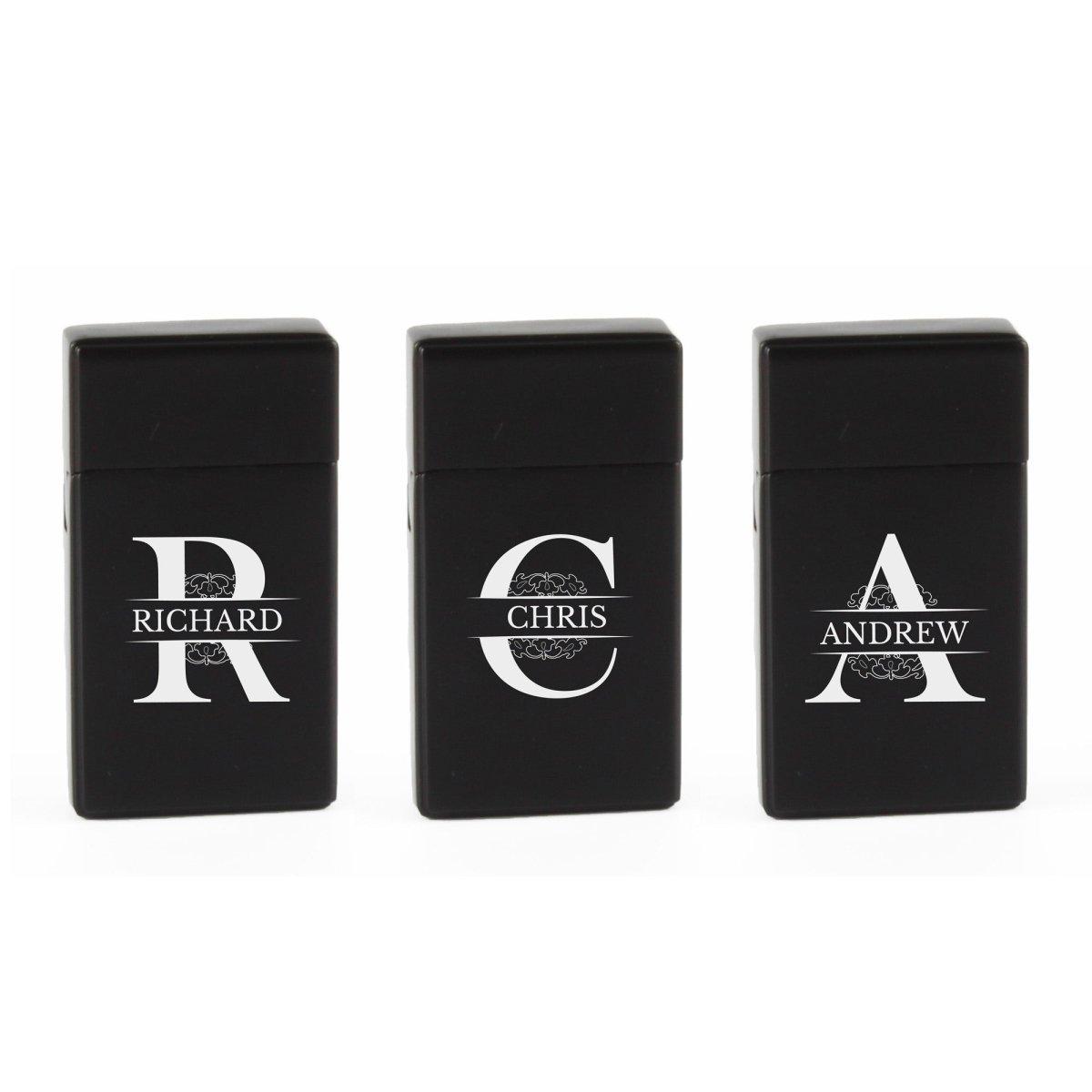 Engraved Jet Gas Lighter Black Any Letter Gift Boxed