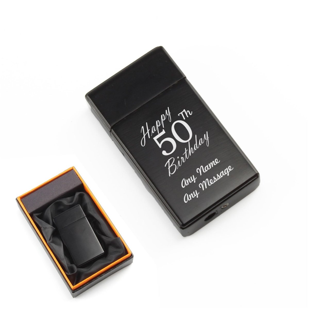 Engraved Jet Gas Lighter Black Happy 50th Birthday Gift Boxed