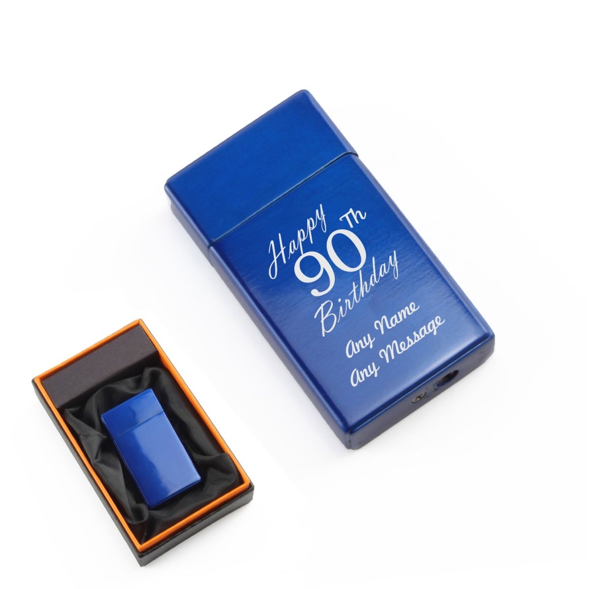 Engraved Jet Gas Lighter Blue Happy 90th Birthday Gift Boxed