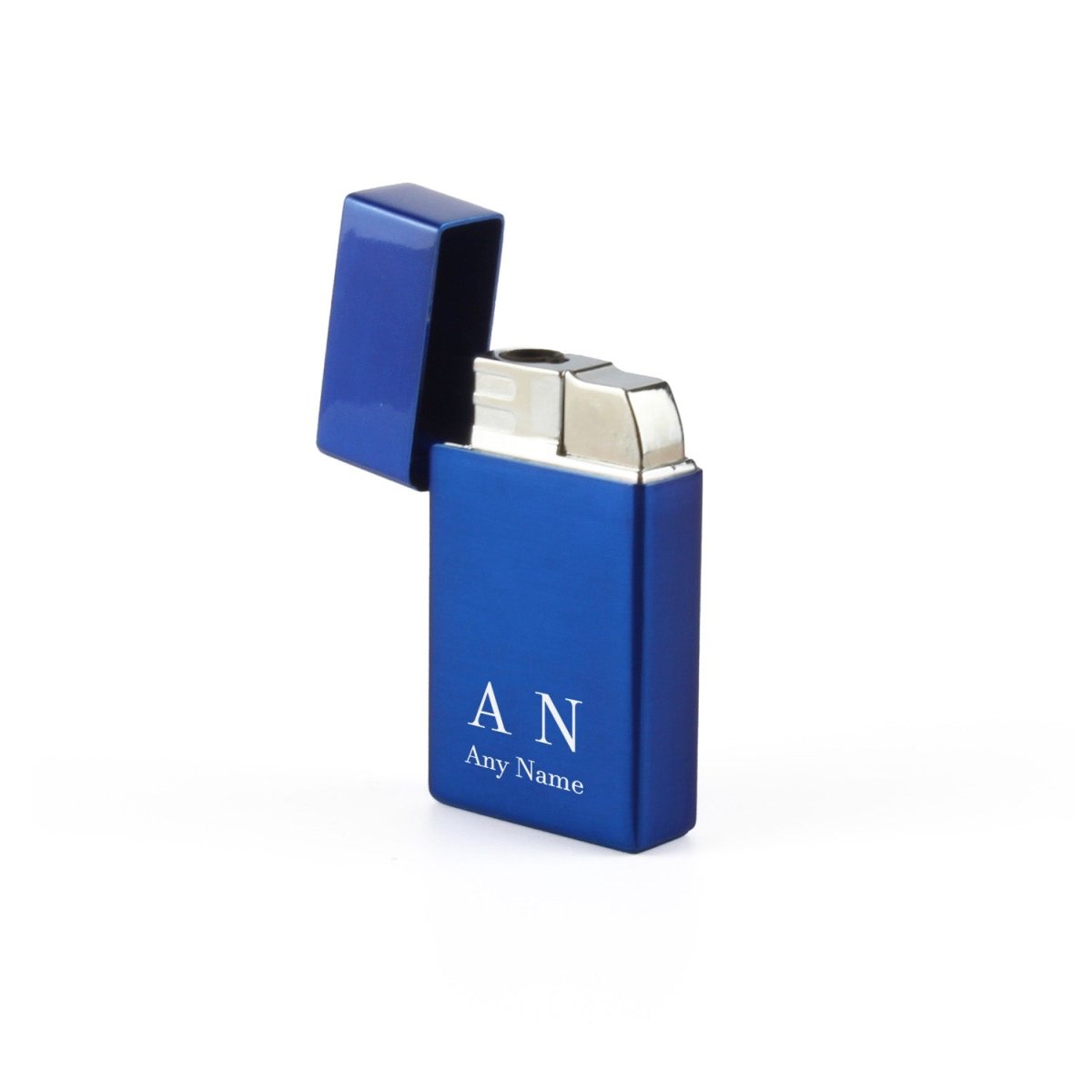 Engraved Jet Gas Lighter Blue Initials Gift Boxed