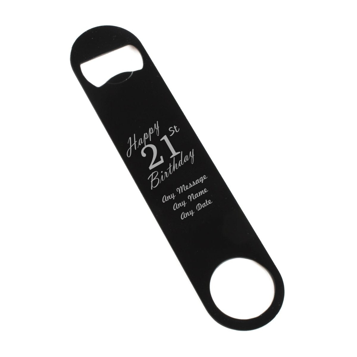Engraved Large Black Steel Bar Blade Bottle Opener Happy 21st Birthday