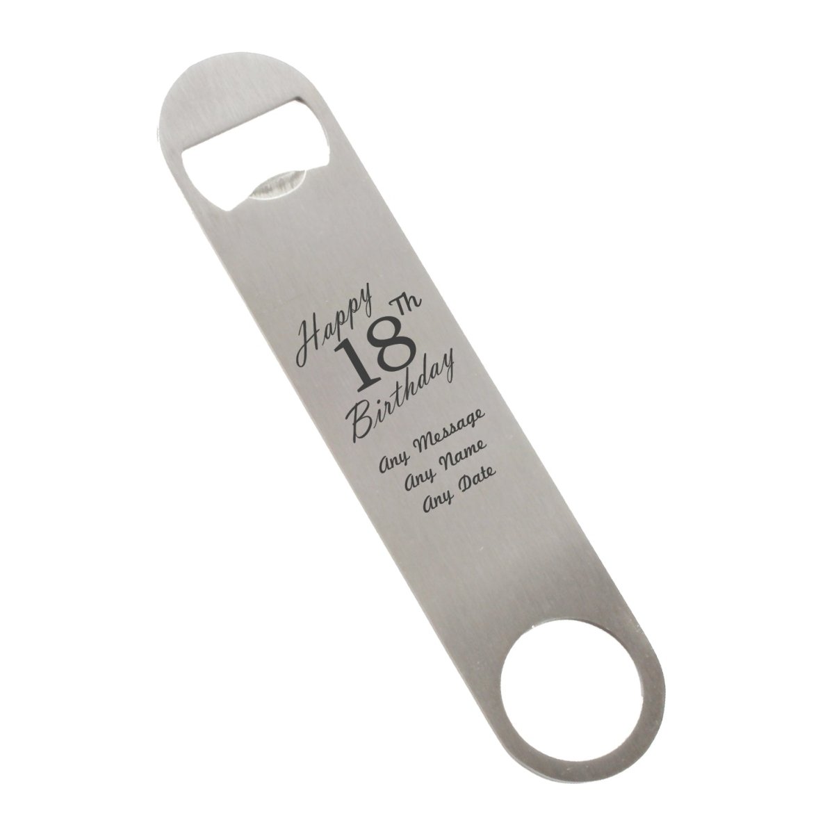 Engraved Large Steel Bar Blade Bottle Opener Happy 18th Birthday