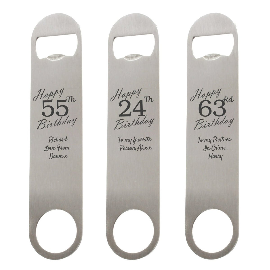 Engraved Large Steel Bar Blade Bottle Opener Happy Custom Number Birthday