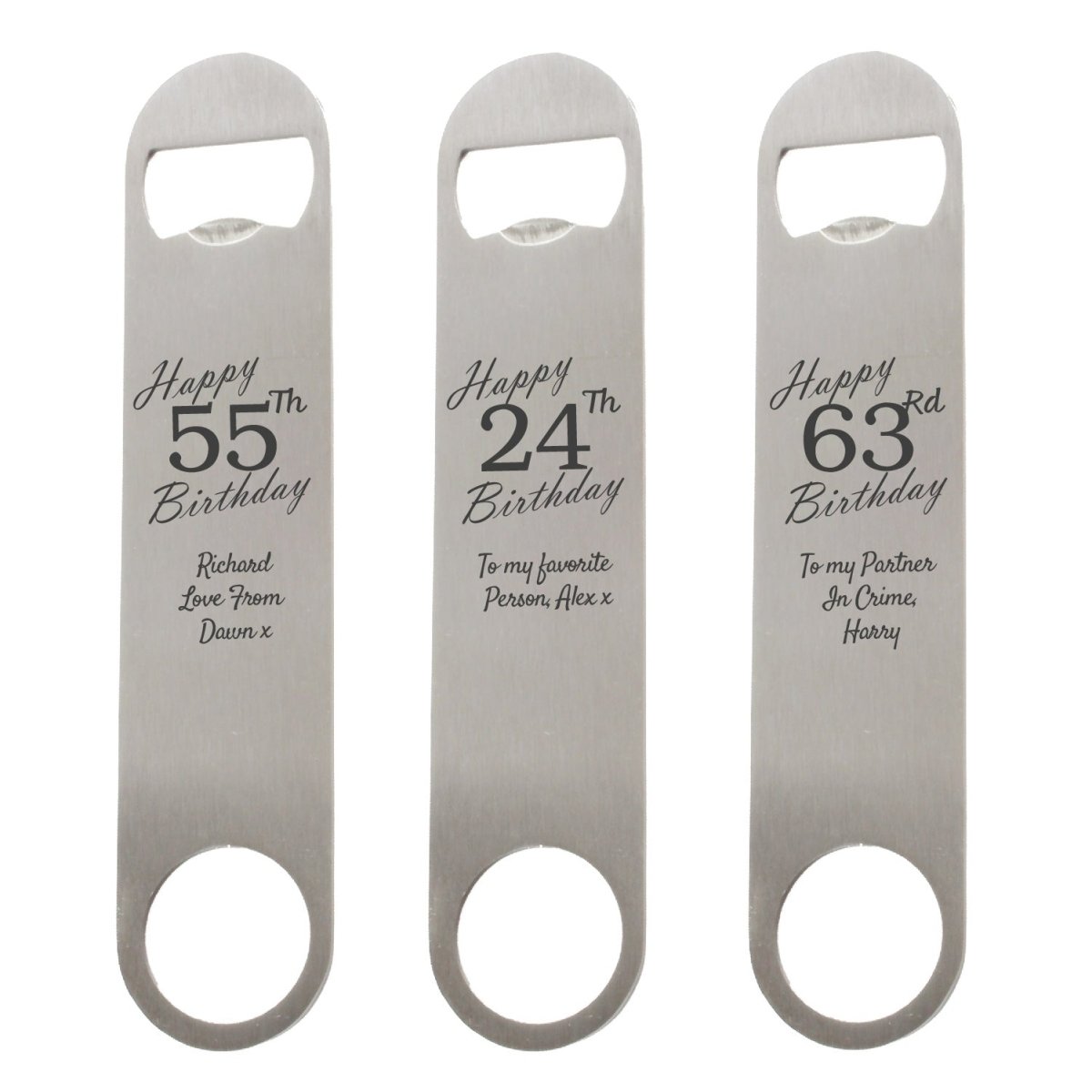 Engraved Large Steel Bar Blade Bottle Opener Happy Custom Number Birthday