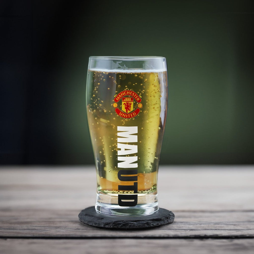 Engraved Manchester United 20oz Tulip Pint Glass, Gift Boxed