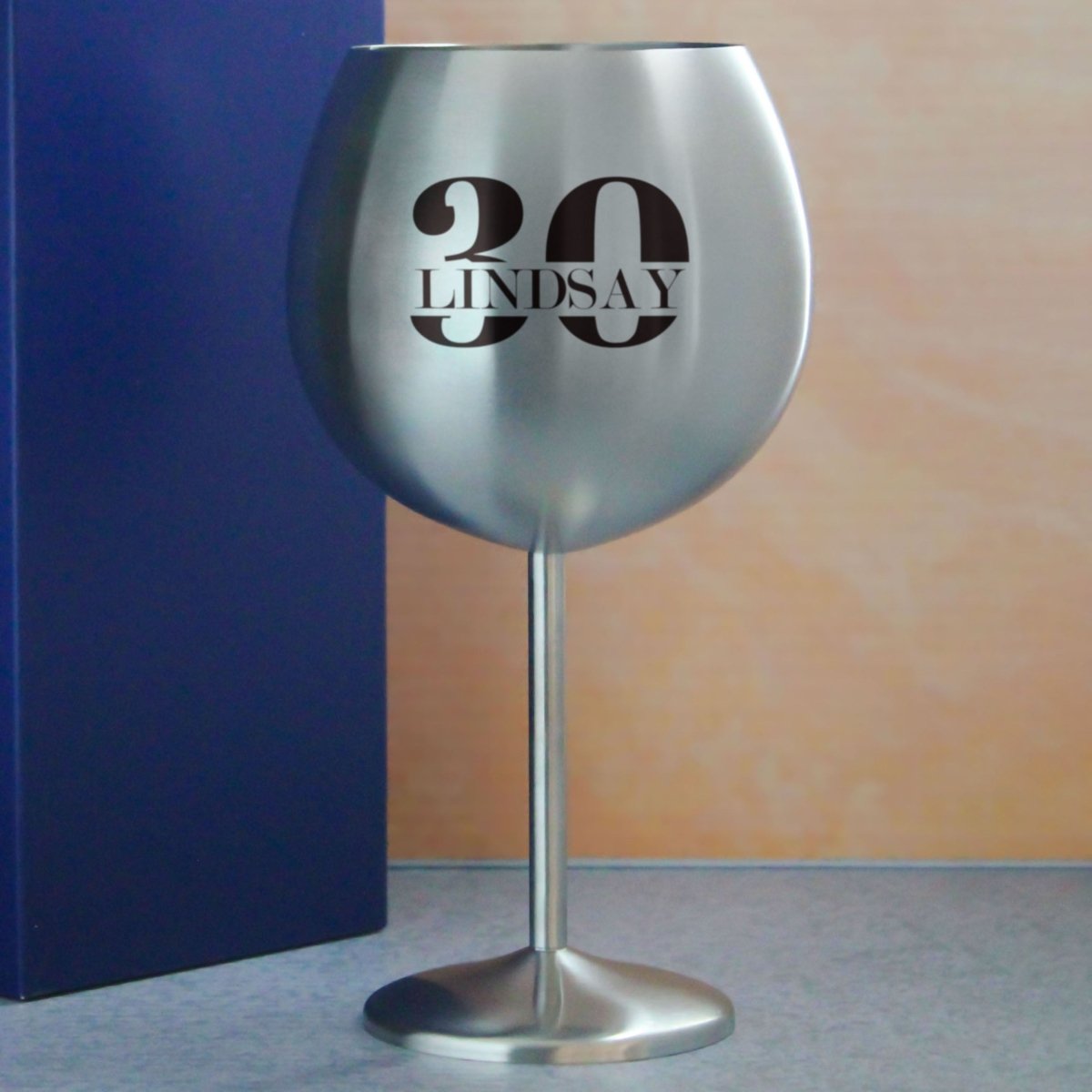 Engraved Metal Gin Balloon Cocktail Glass with Name in 30 Design