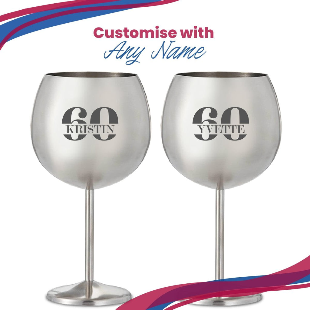 Engraved Metal Gin Balloon Cocktail Glass with Name in 60 Design