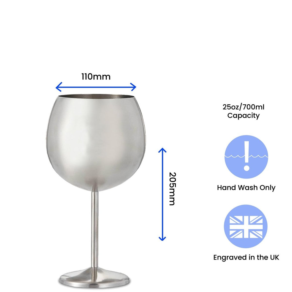 Engraved Metal Gin Balloon Cocktail Glass with Name in 60 Design