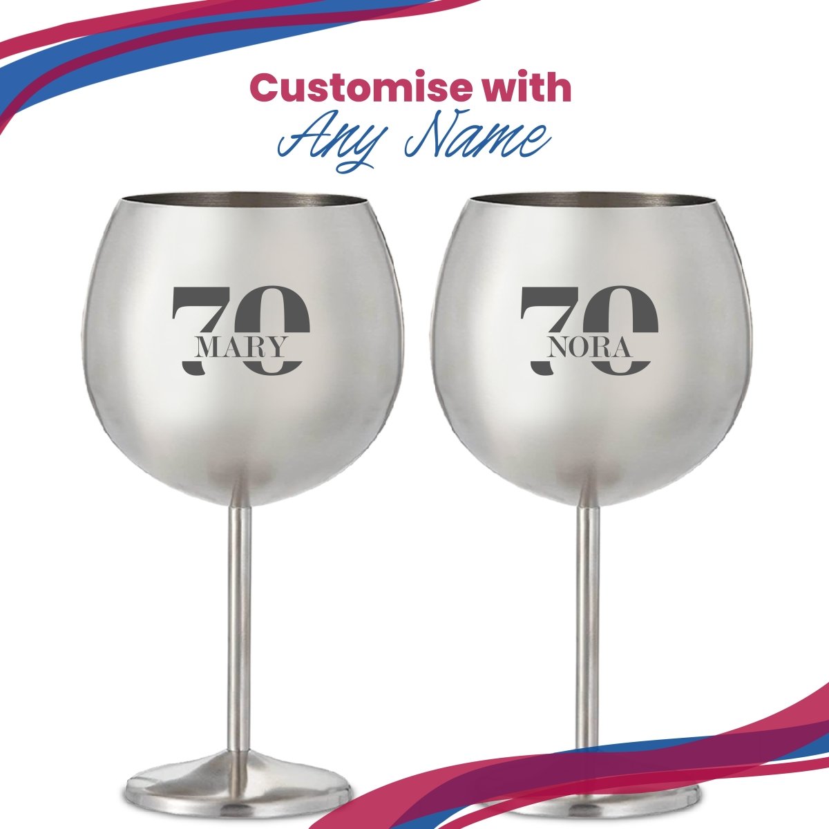 Engraved Metal Gin Balloon Cocktail Glass with Name in 70 Design