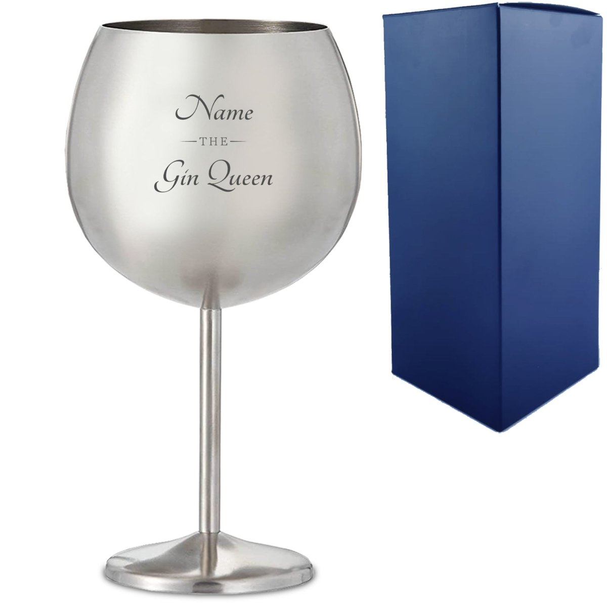 Engraved Metal Gin Balloon Cocktail Glass with The Gin Queen Design, Personalise with Any Name
