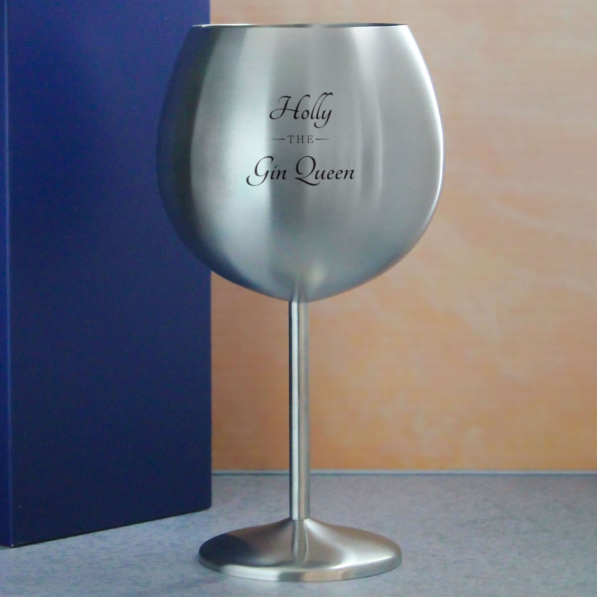 Engraved Metal Gin Balloon Cocktail Glass with The Gin Queen Design, Personalise with Any Name