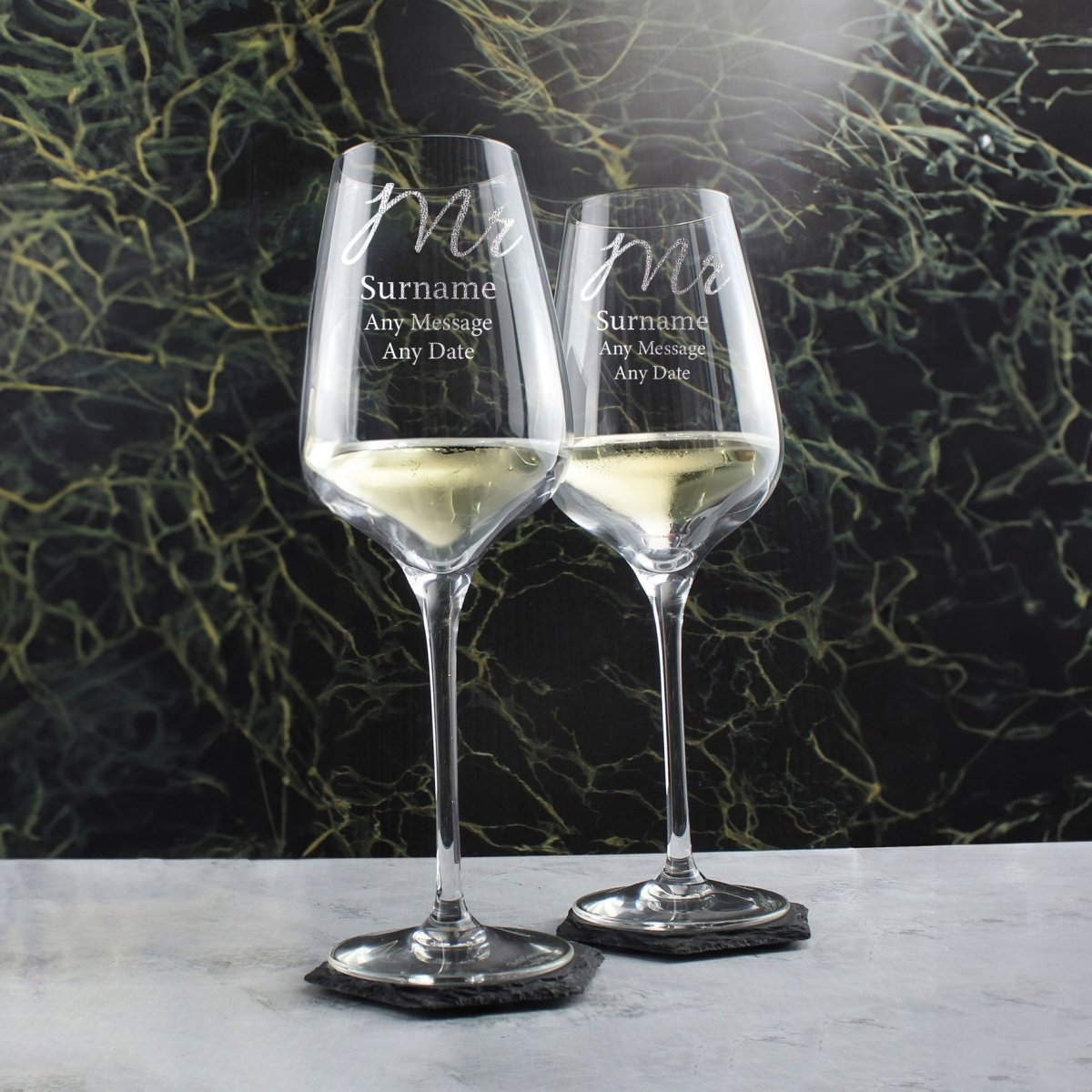 Engraved Mr and Mr Sublym Wine Glasses, 15.8oz/450ml, Elegant Font