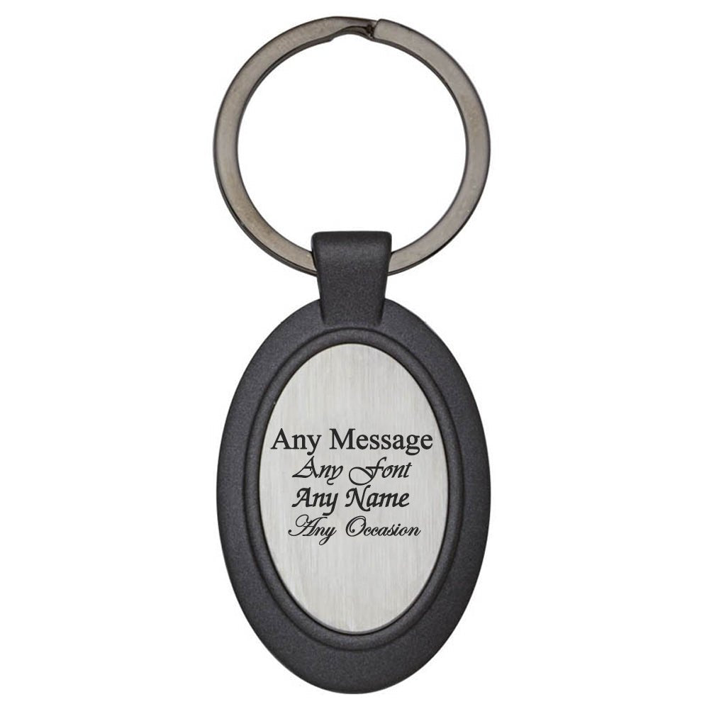Engraved Oval Keyring with Black Border