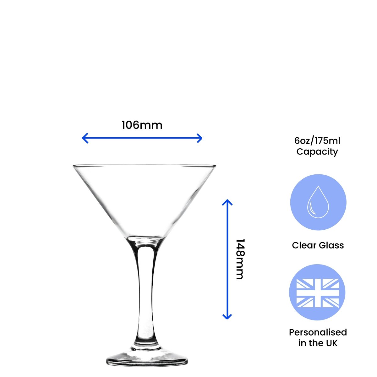 Engraved Petite Martini Cocktail Glass with Initials Design, Personalise with Any Name