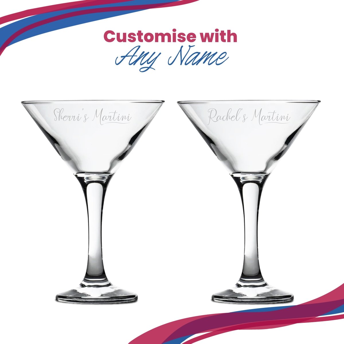 Engraved Petite Martini Cocktail Glass with Name's Martini Design, Personalise with Any Name