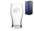 Engraved Pint Glass Name's Gamer Fuel Design, Gift Boxed, Personalise with any name for any gamer