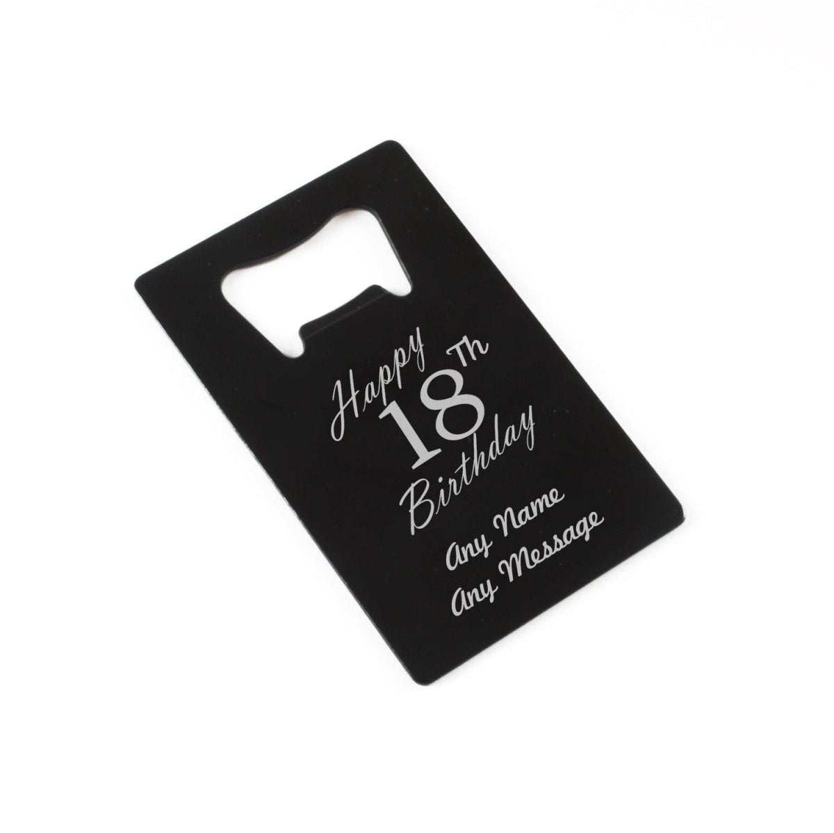 Engraved Portable Wallet Card Bottle Opener Black Happy 18th Birthday