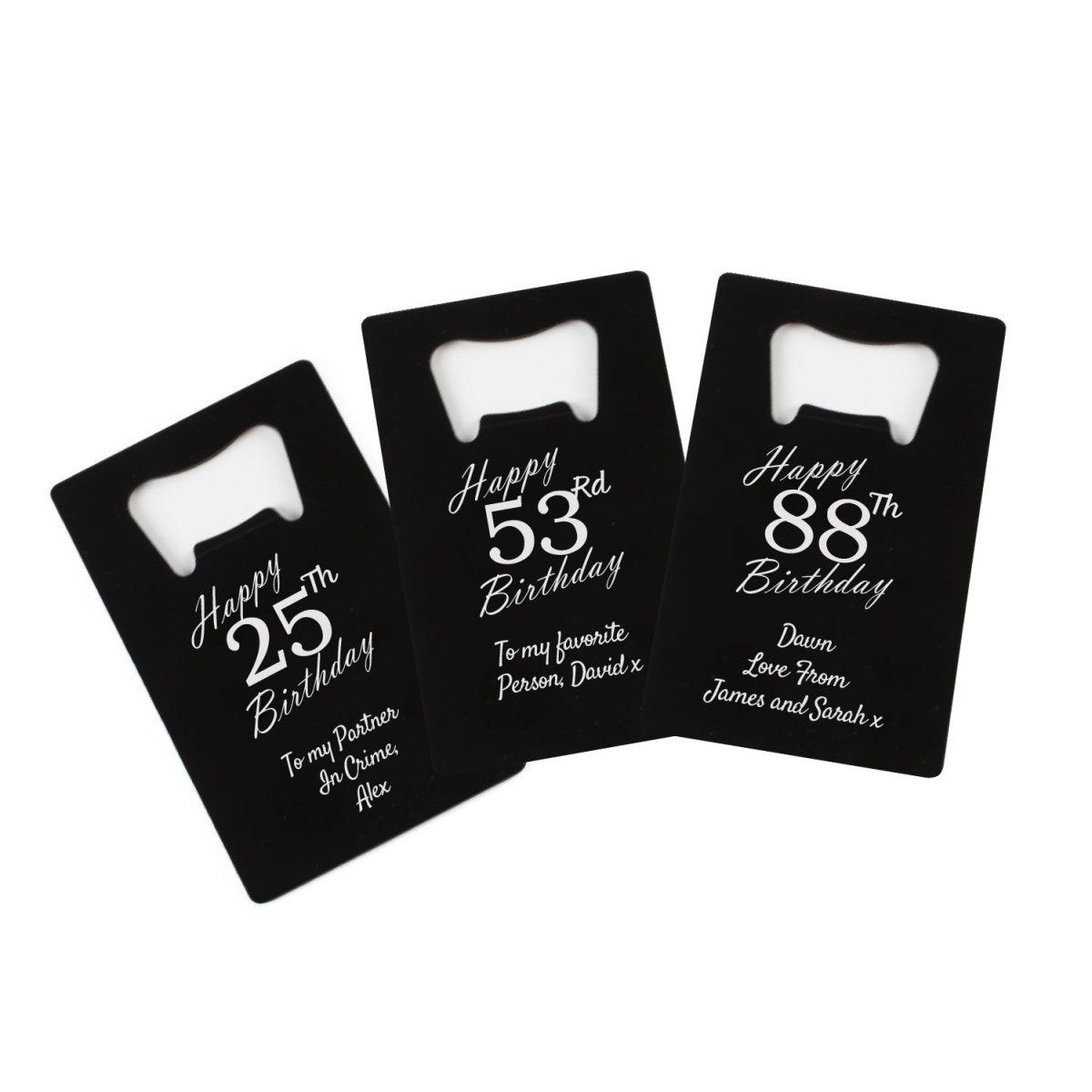 Engraved Portable Wallet Card Bottle Opener Black Happy Custom Number Birthday