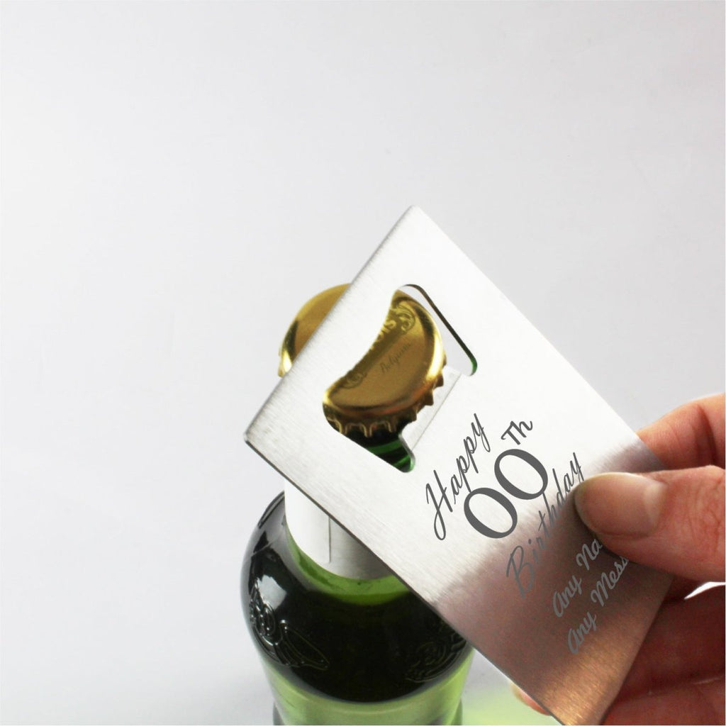 Engraved Portable Wallet Card Bottle Opener Steel Happy Custom Number Birthday