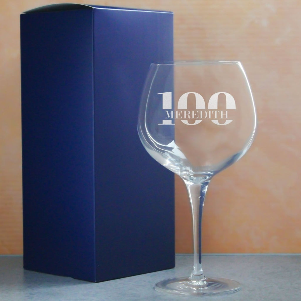 Engraved Primeur Gin Balloon Cocktail Glass with Name in 100 Design