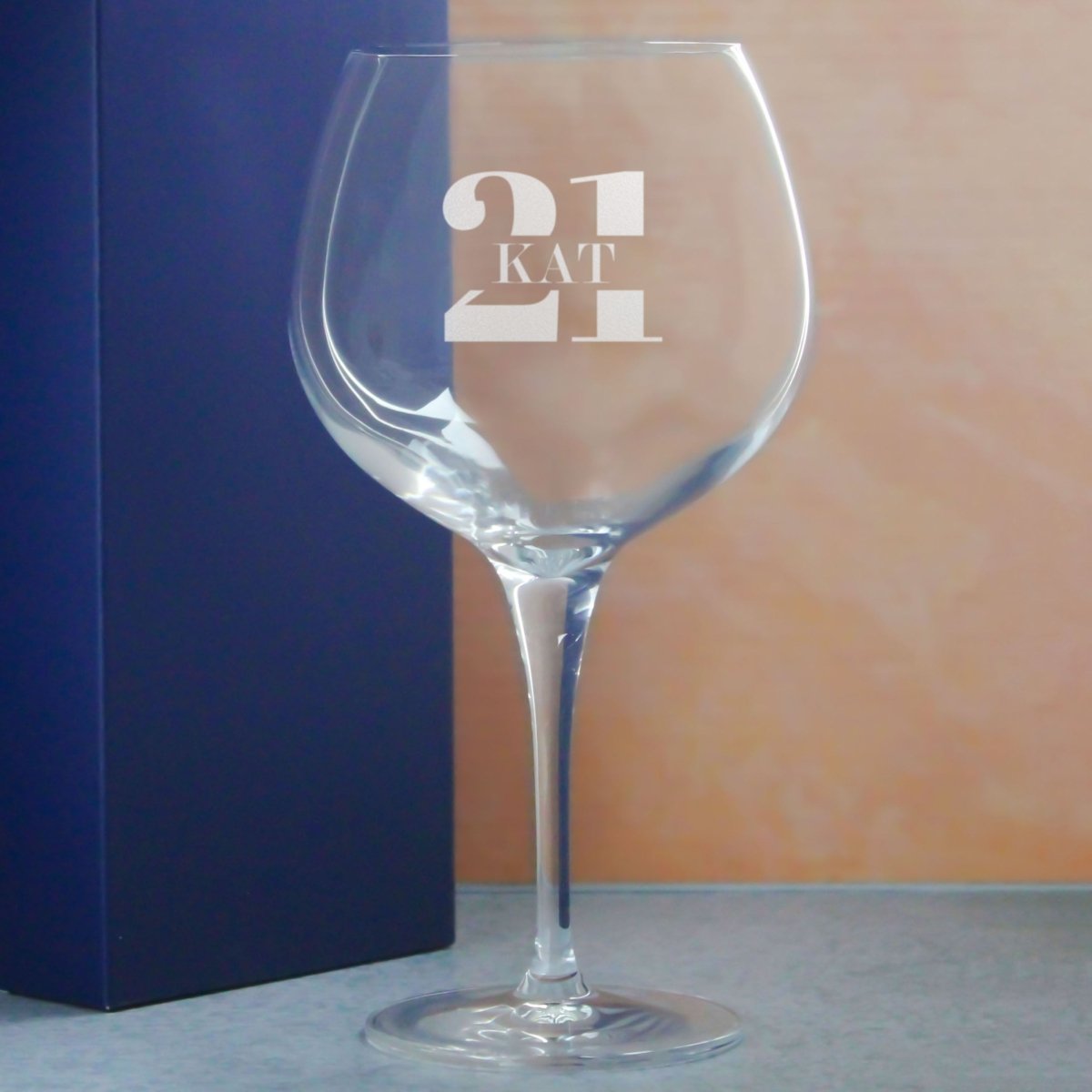 Engraved Primeur Gin Balloon Cocktail Glass with Name in 21 Design