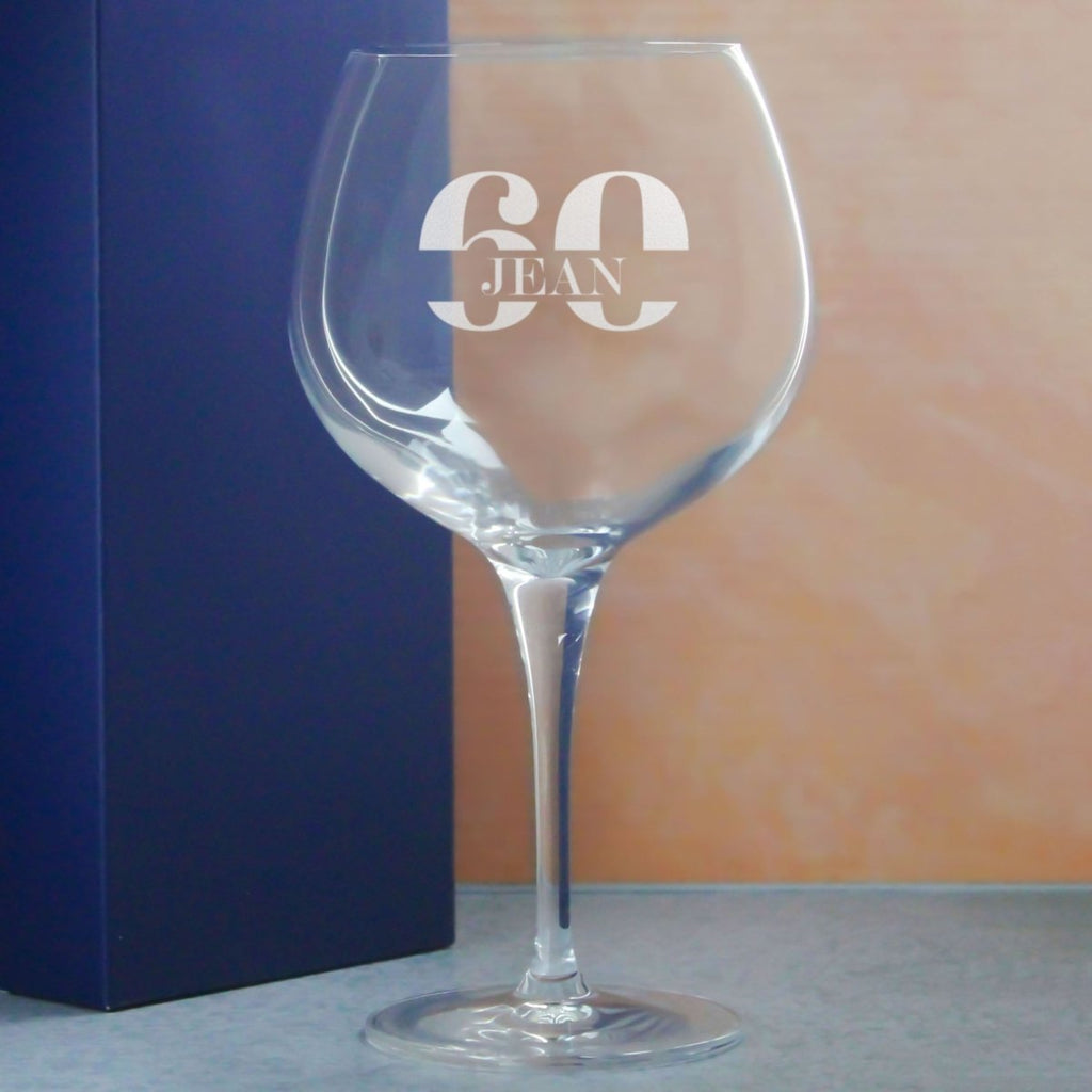 Engraved Primeur Gin Balloon Cocktail Glass with Name in 60 Design