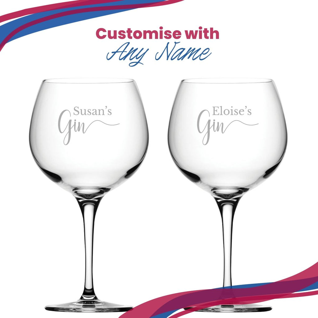 Engraved Primeur Gin Balloon Cocktail Glass with Name's Gin Design, Personalise with Any Name