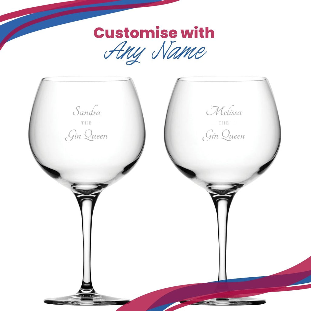Engraved Primeur Gin Balloon Cocktail Glass with The Gin Queen Design, Personalise with Any Name