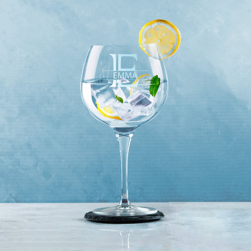 Engraved Primeur Gin Glass, Initial and Name, 680ml, Striped Font