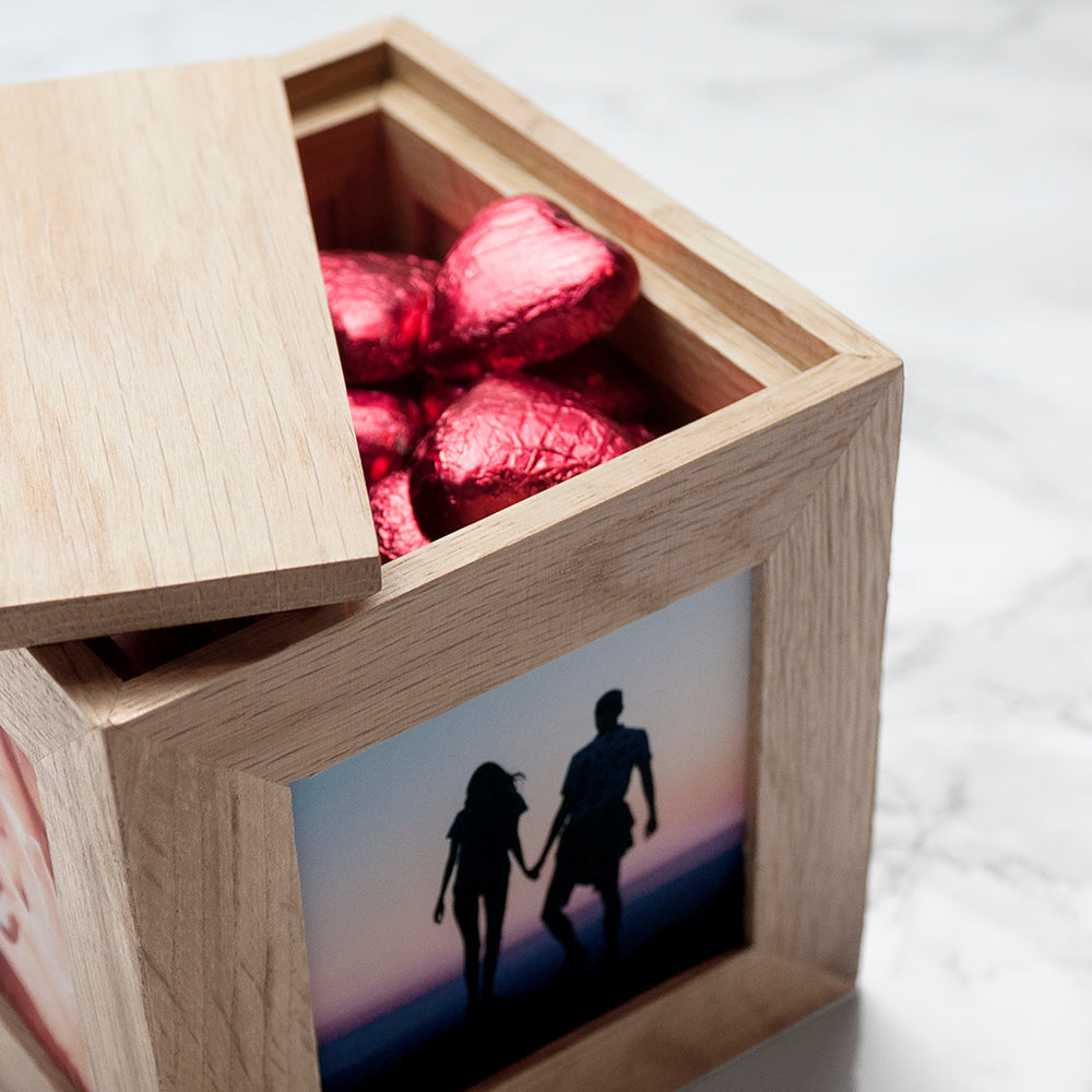 Personalised Personalised Romantic Floral Frame Oak Photo Cube