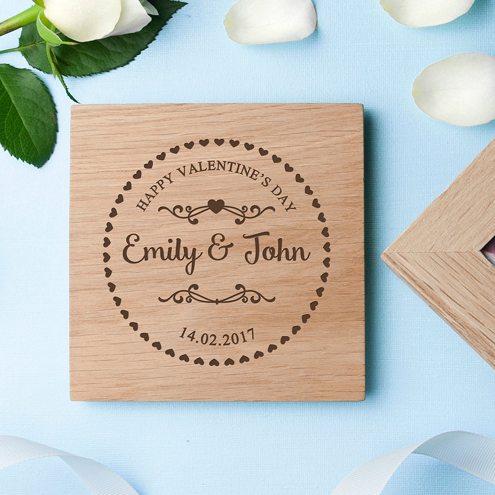 Personalised Personalised Romantic Heart Frame Oak Photo Cube