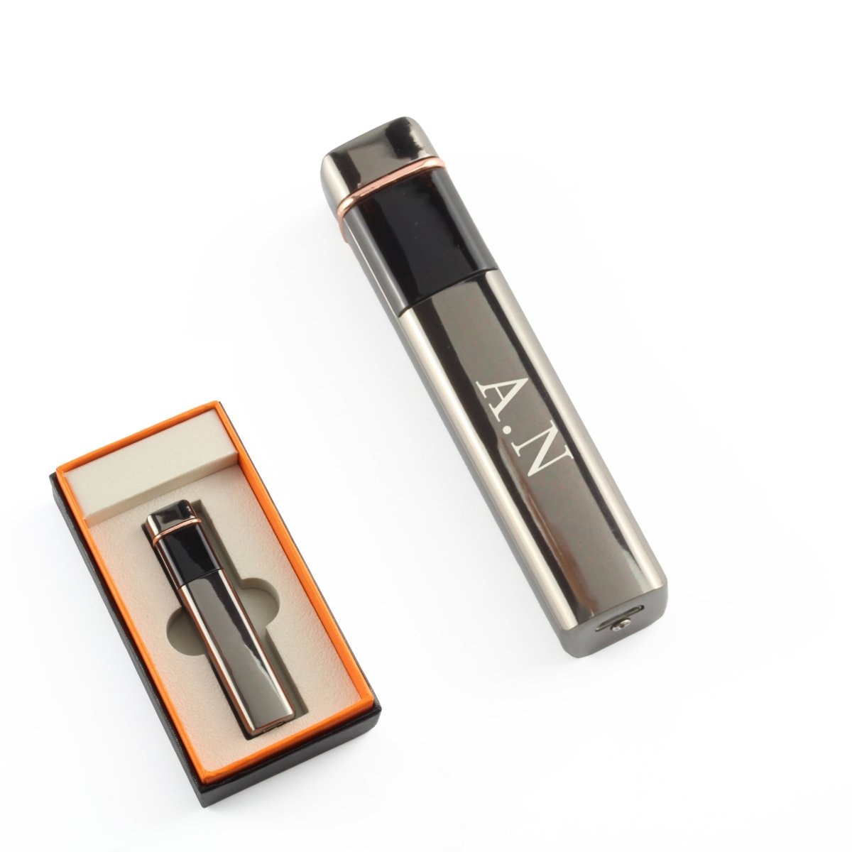Engraved Slim Electric Lighter Black Initials Gift Boxed