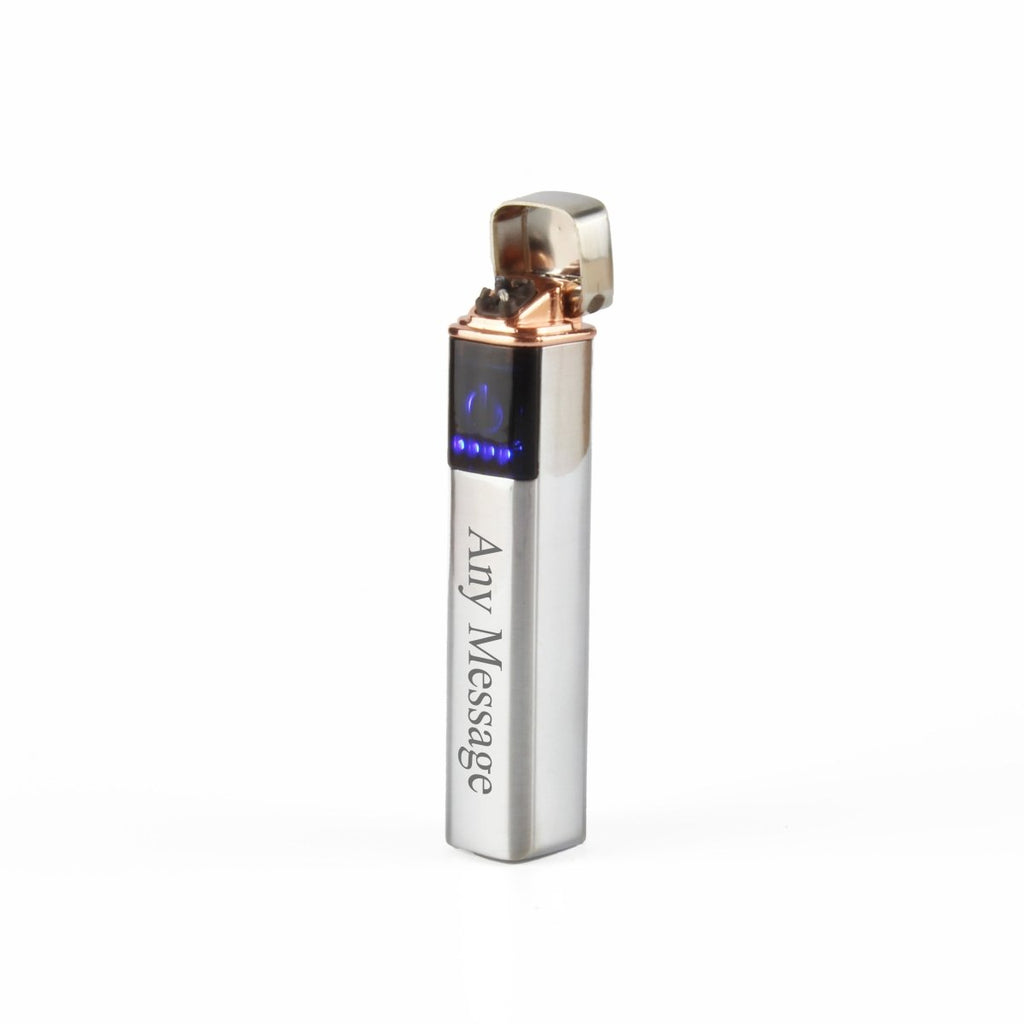 Engraved Slim Electric Lighter Silver Any Message Gift Boxed
