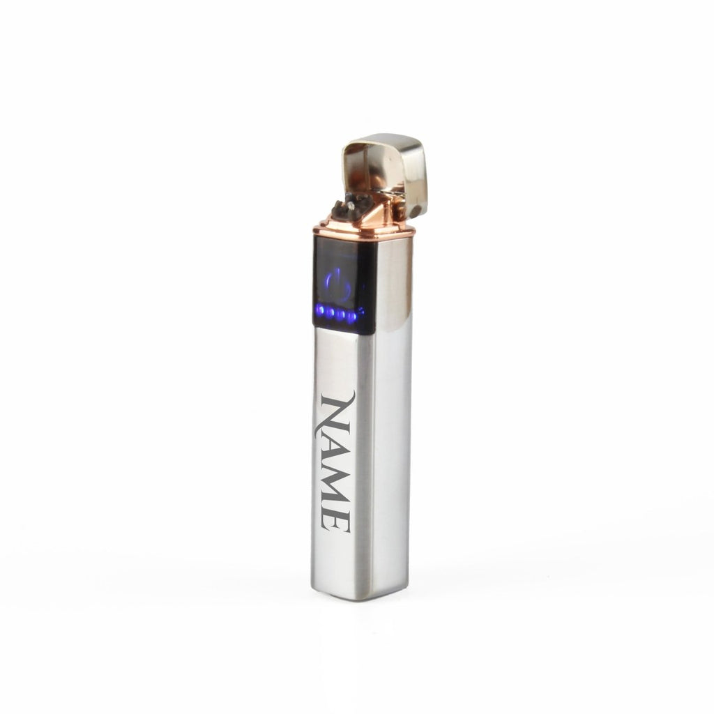 Engraved Slim Electric Lighter Silver Any Name Gift Boxed